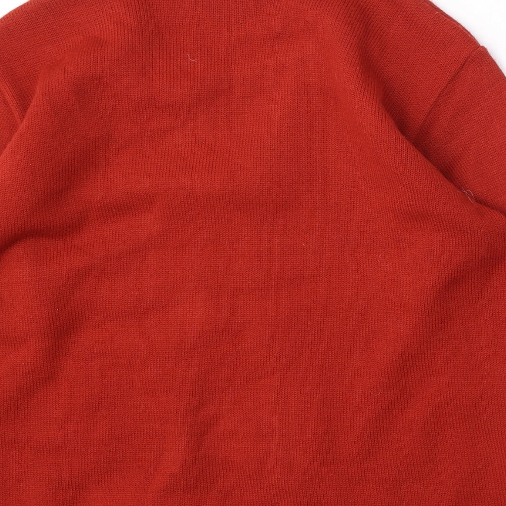Merry Gold Womens Red Round Neck Striped Acrylic Cardigan Jumper Size M