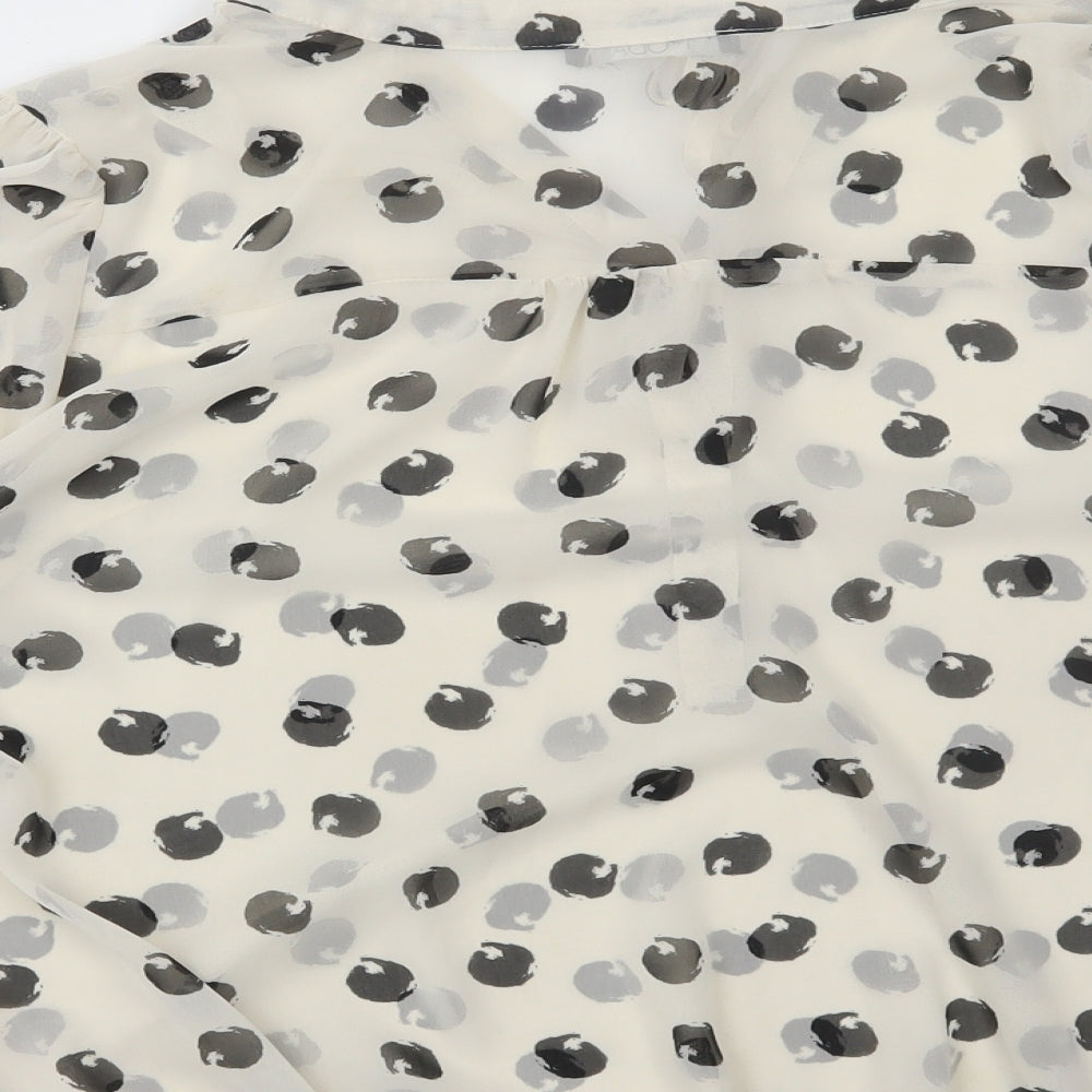Moda Womens White Polka Dot Polyester Basic Blouse Size L V-Neck