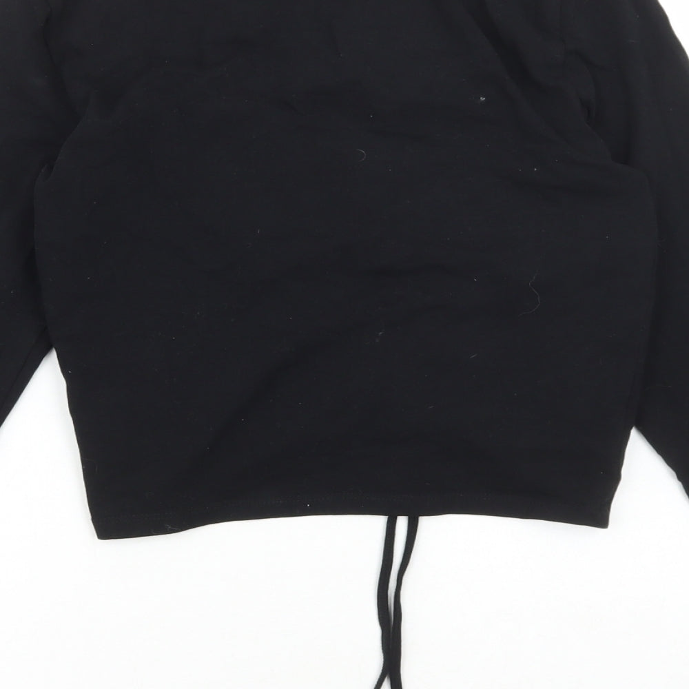 Divided by H&M Womens Black Cotton Cropped T-Shirt Size L V-Neck - Cut out