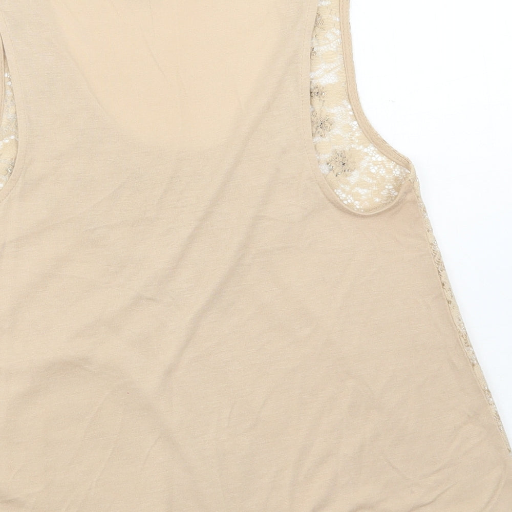 Topshop Womens Gold Polyester Camisole Tank Size 8 Round Neck - Lace Detail