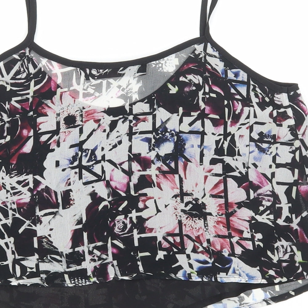 Topshop Womens Black Geometric Polyester Cropped Tank Size 6 Scoop Neck