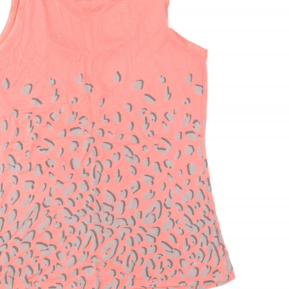 Oasis Womens Pink Animal Print Viscose Basic Tank Size M Scoop Neck
