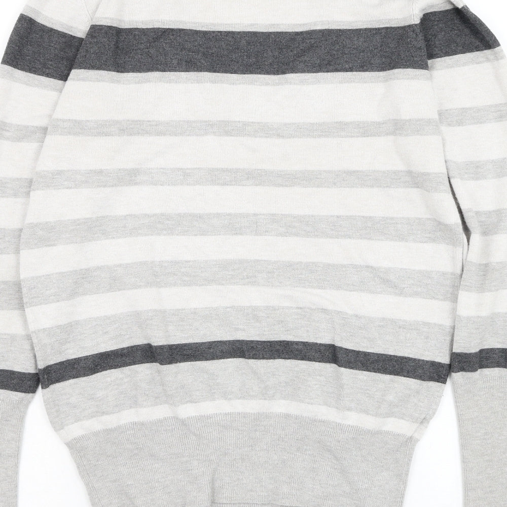 Papaya Womens Grey V-Neck Striped Viscose Pullover Jumper Size 12