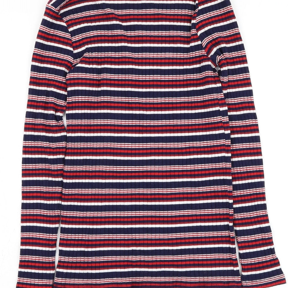 TU Womens Blue Mock Neck Striped Polyester Pullover Jumper Size 8