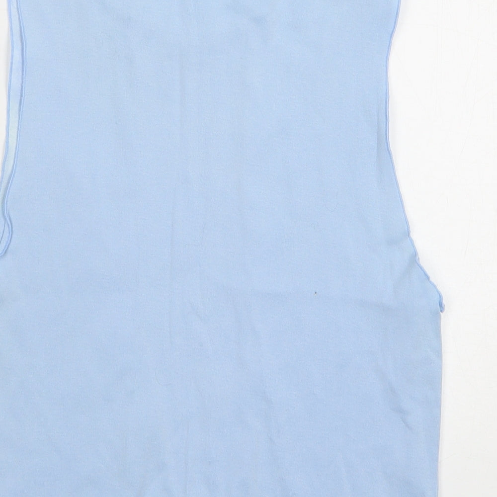 Pull&Bear Womens Blue Cotton Cropped Tank Size L Round Neck