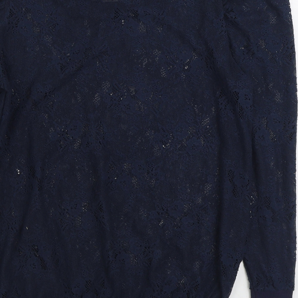 Denim & Co. Womens Blue Boat Neck Polyester Pullover Jumper Size 8