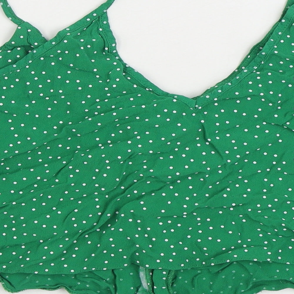 New Look Womens Green Polka Dot Viscose Camisole Tank Size 12 Scoop Neck