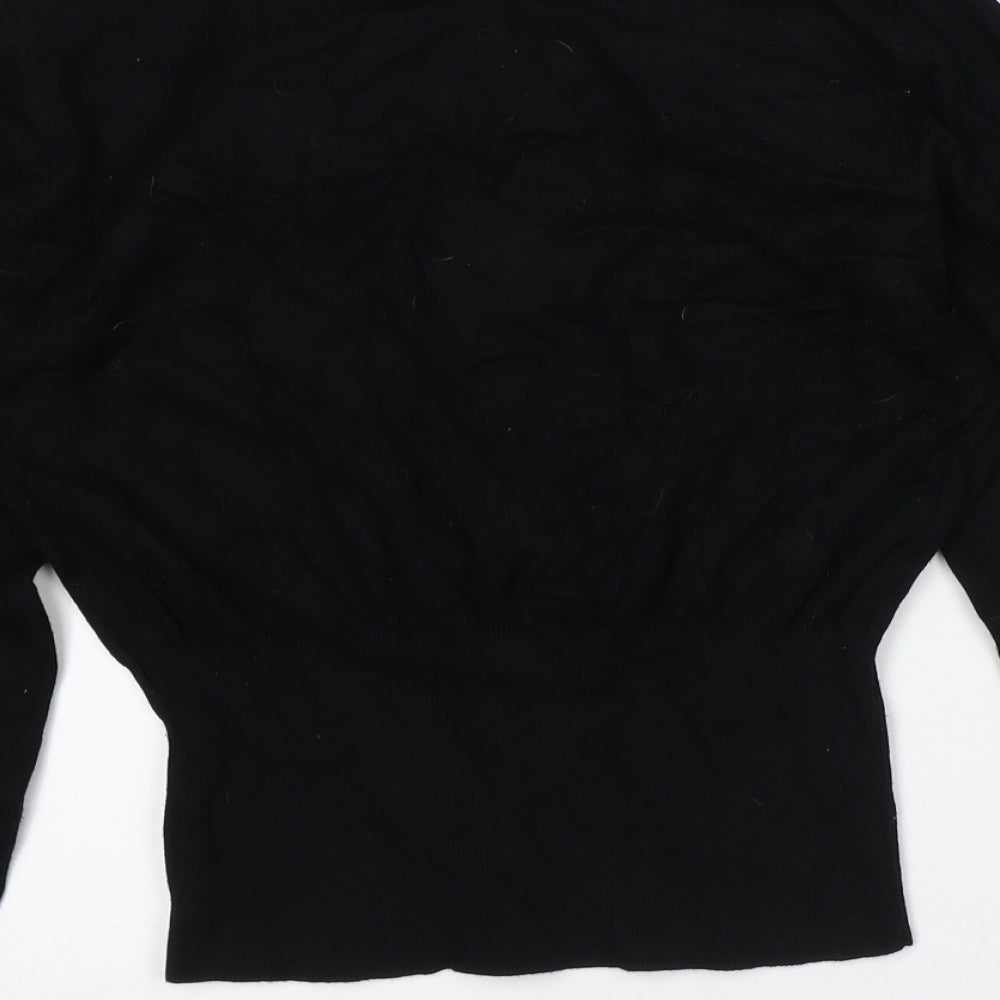 New York Womens Black Floral Polyester Basic Blouse Size S Crew Neck - Rose