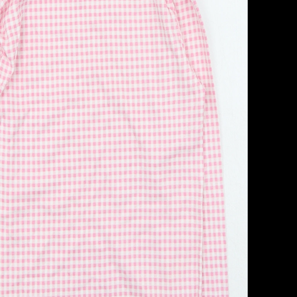 Preworn Womens Pink High Neck Plaid Polyester Pullover Jumper Size XS