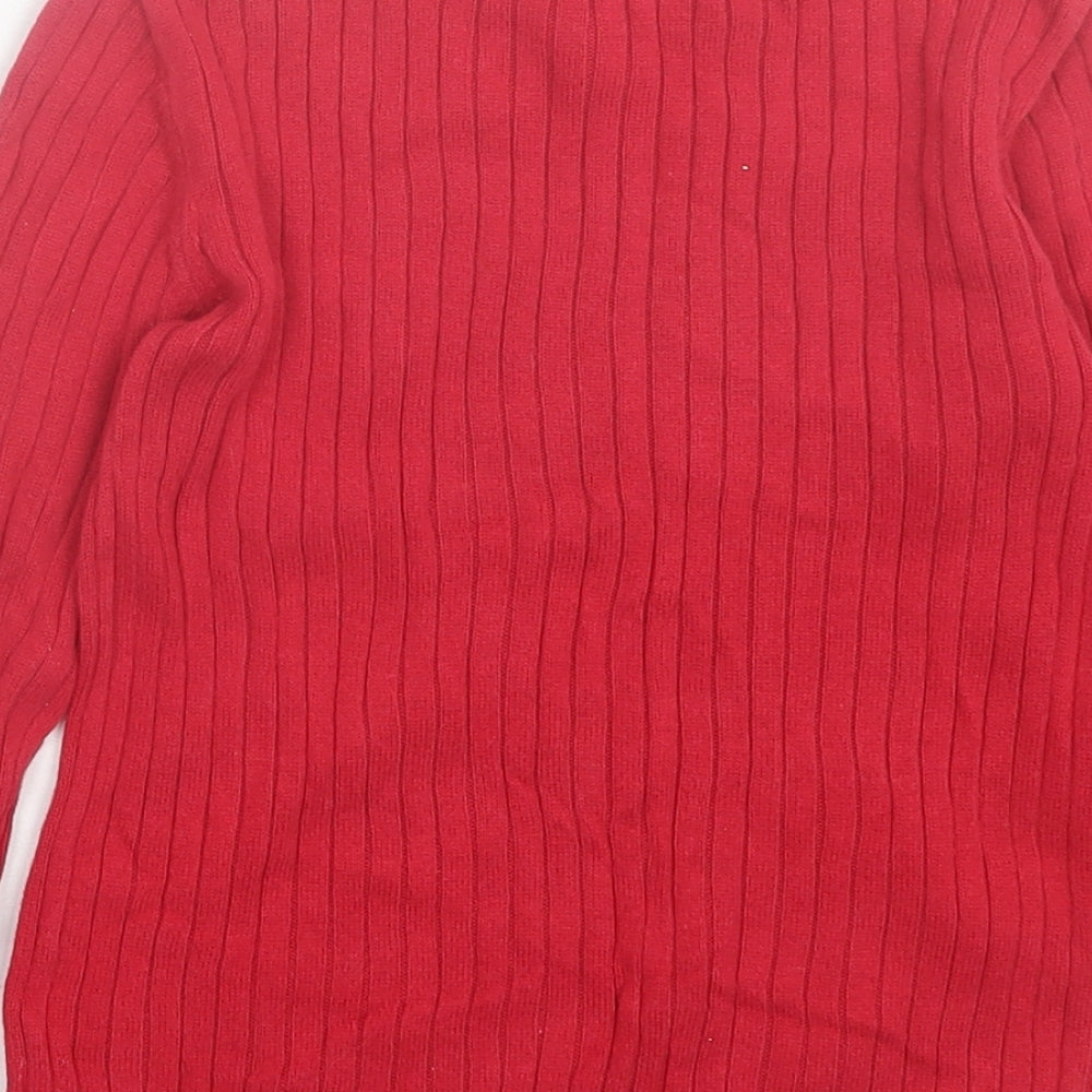 TU Girls Red Striped Cotton Basic Casual Size 5-6 Years High Neck Pullover