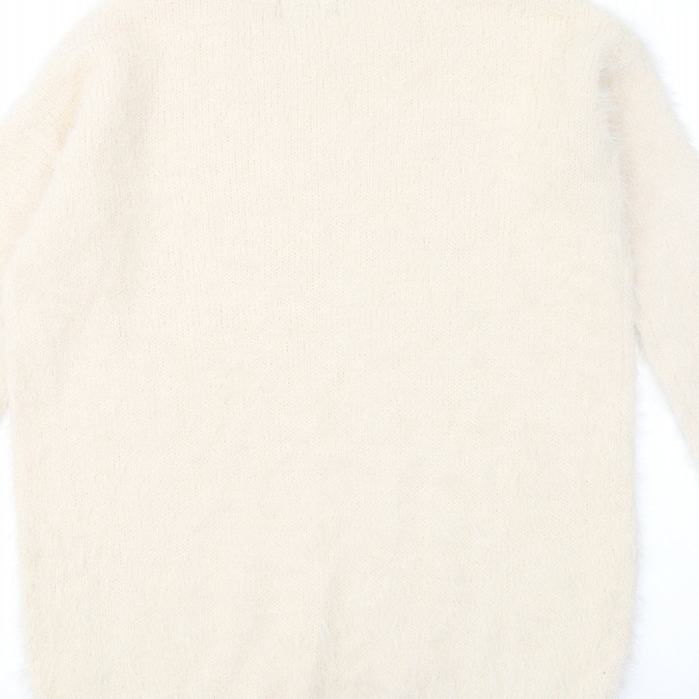 New Look Womens Beige Round Neck Nylon Pullover Jumper Size 8