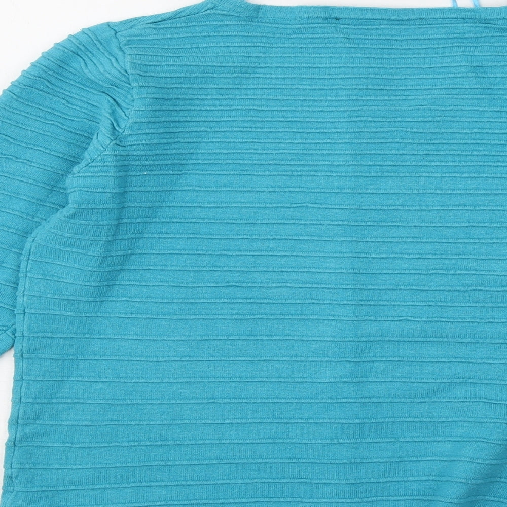 Bonmarché Womens Blue Round Neck Striped Viscose Pullover Jumper Size 12