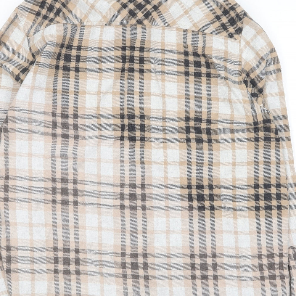 Boohoo Mens Brown Plaid Cotton Button-Up Size XL Collared Button