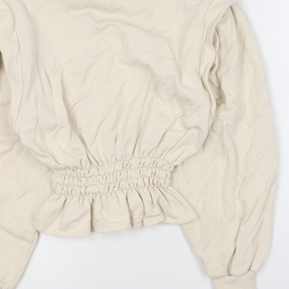 Pull&Bear Womens Beige Round Neck Cotton Pullover Jumper Size S