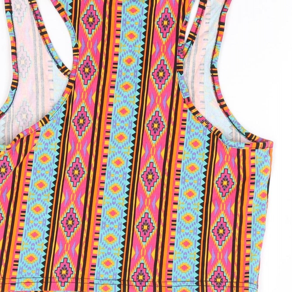 New Look Womens Multicoloured Geometric Cotton Cropped Tank Size 10 Round Neck