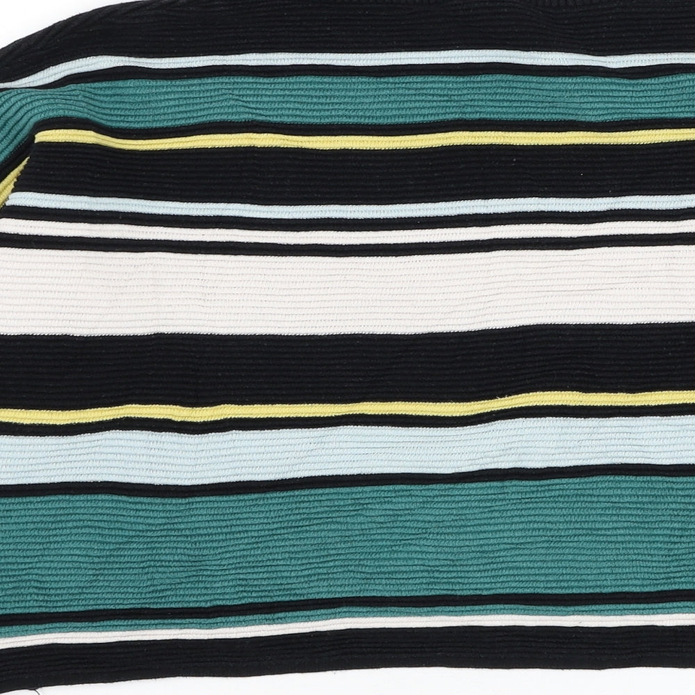 H&M Womens Black Round Neck Striped Cotton Pullover Jumper Size S