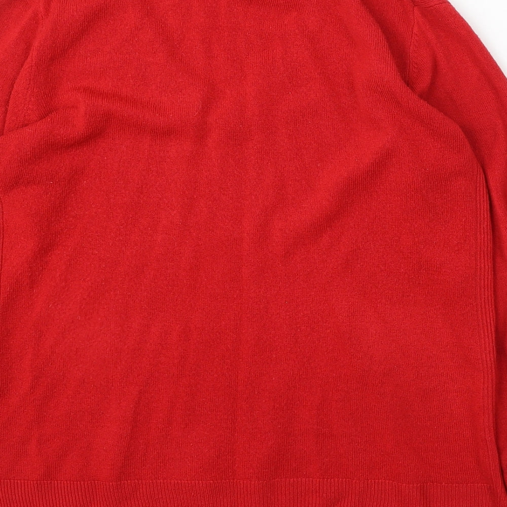 Marks & Spencer Womens Red V-Neck Acrylic Pullover Jumper Size 10