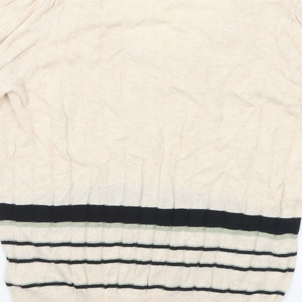 Marks & Spencer Womens Beige Scoop Neck Striped Viscose Pullover Jumper Size 10