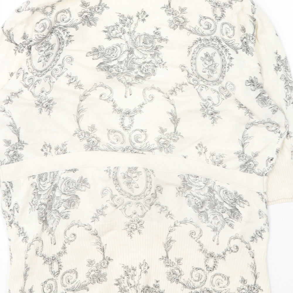 Oasis Womens Ivory V-Neck Geometric Cotton Cardigan Jumper Size 12