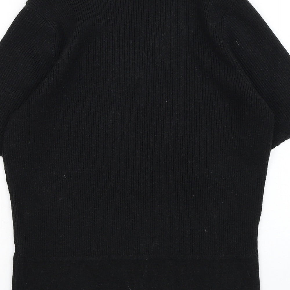 Marks & Spencer Womens Black V-Neck Polyester Pullover Jumper Size 14