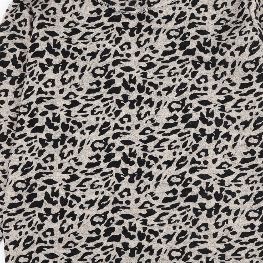 Preworn Womens Beige Roll Neck Animal Print Polyester Pullover Jumper Size L - Leopard Print