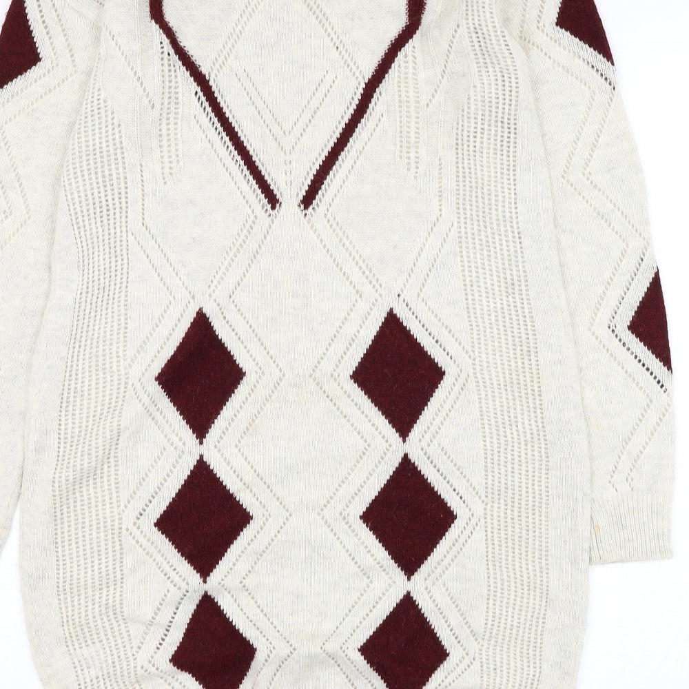 NEXT Womens Beige Round Neck Geometric Acrylic Pullover Jumper Size 12