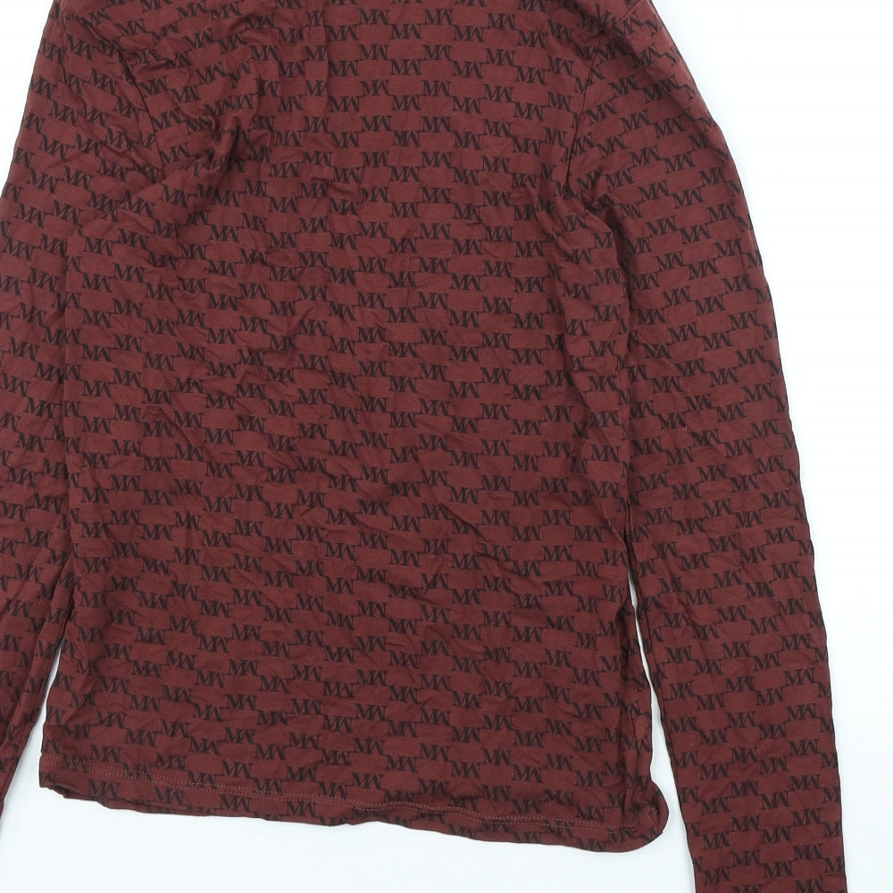 MNG Basics Womens Brown Geometric Viscose Basic T-Shirt Size M High Neck