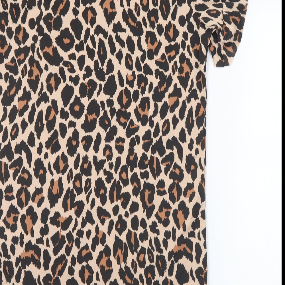 I SAW IT FIRST Womens Brown Animal Print Polyester Mini Size 8 Round Neck