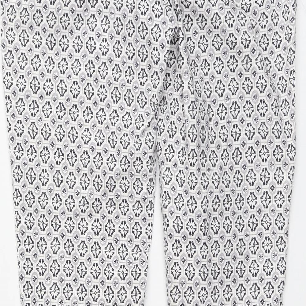 Dorothy Perkins Womens White Geometric Polyester Chino Trousers Size 10 L25 in Regular Button