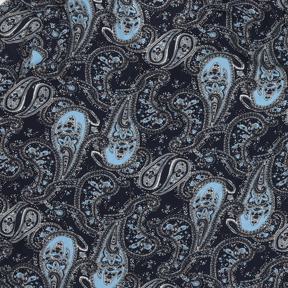 Dunnes Stores Womens Blue Paisley Polyester Basic Blouse Size M V-Neck