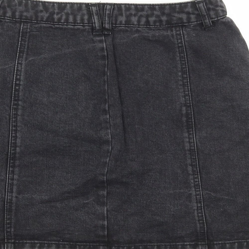 Stradivarius Womens Black Cotton A-Line Skirt Size 8 Button