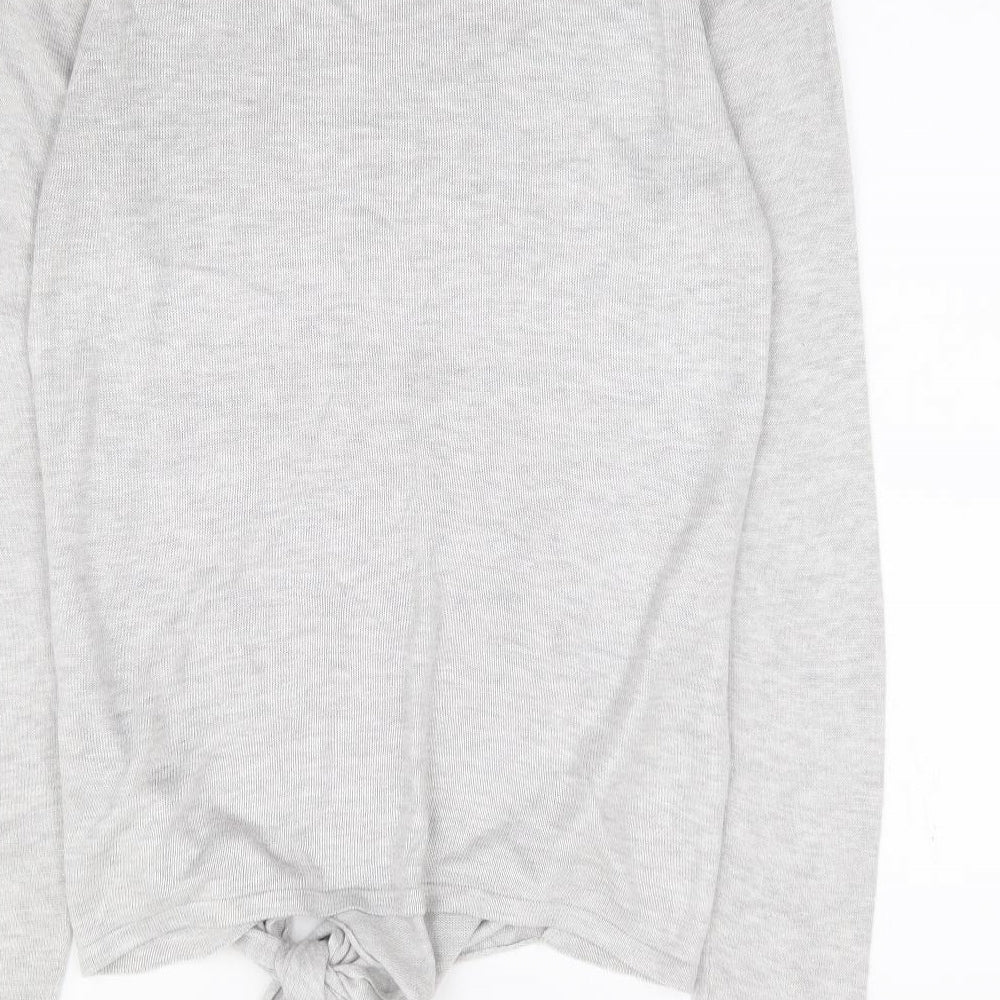 NEXT Womens Grey Round Neck Viscose Pullover Jumper Size 8 - Tie Front
