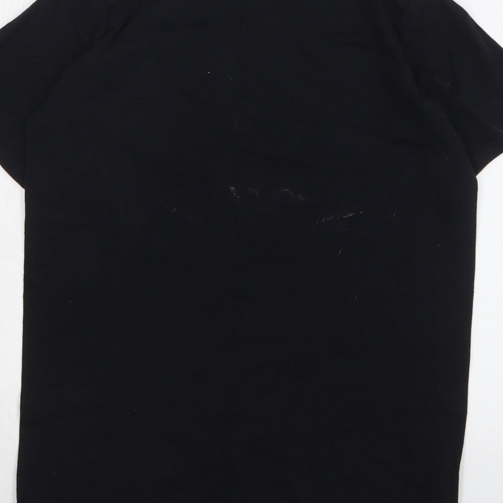 Gildan Womens Black Camouflage Cotton Basic T-Shirt Size S Round Neck - All Time Low
