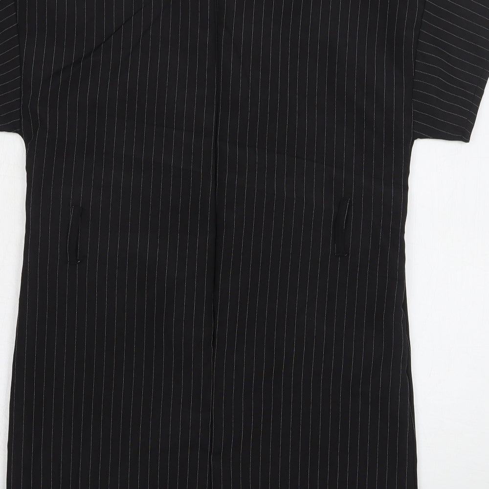 PRETTYLITTLETHING Womens Black Striped Polyester T-Shirt Dress Size 8 Round Neck Pullover