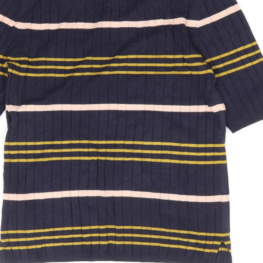 Marks & Spencer Womens Blue Crew Neck Striped Viscose Pullover Jumper Size 10