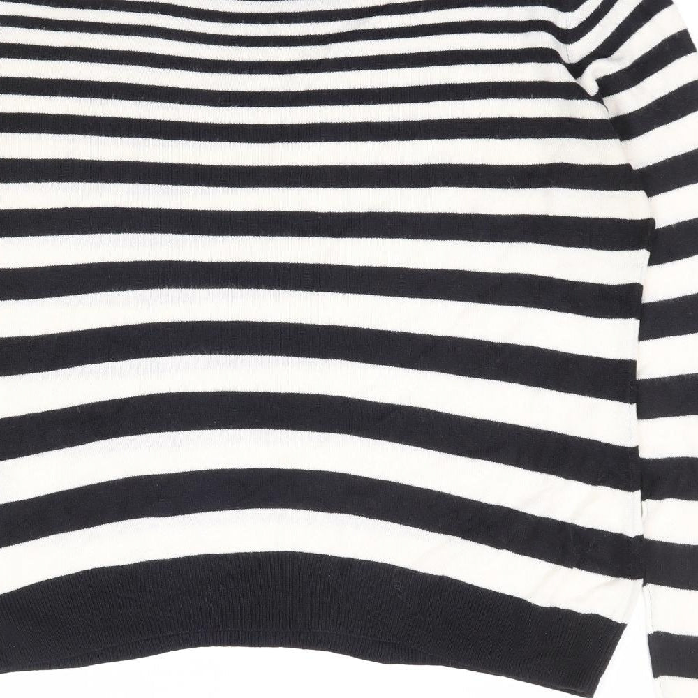 V by Very Womens Black Round Neck Striped Acrylic Pullover Jumper Size 14