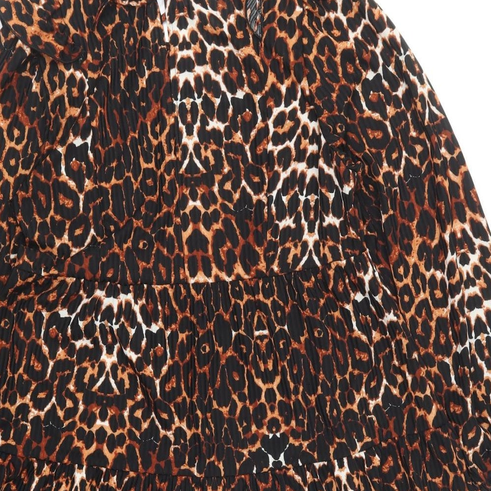 ASOS Womens Brown Animal Print Cotton Shift Size 10 Round Neck Pullover - Leopard Print