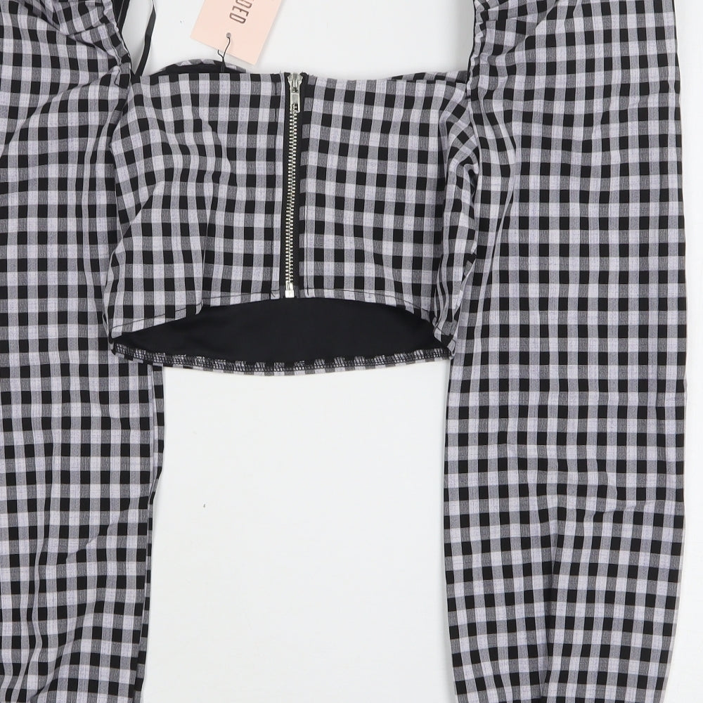 Missguided Womens Purple Check Polyester Cropped Blouse Size 4 Sweetheart