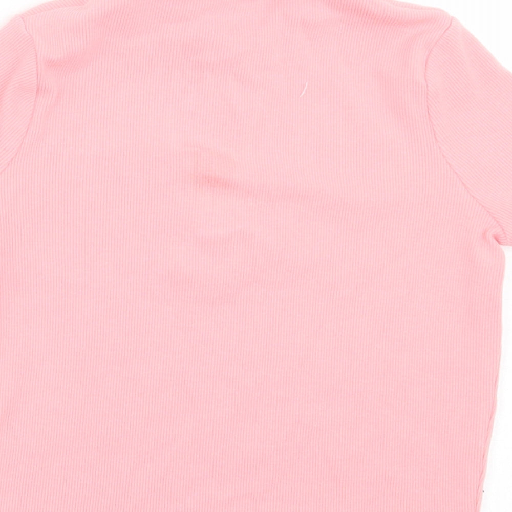 George Girls Pink Cotton Basic Polo Size 7-8 Years Collared Button - Ribbed