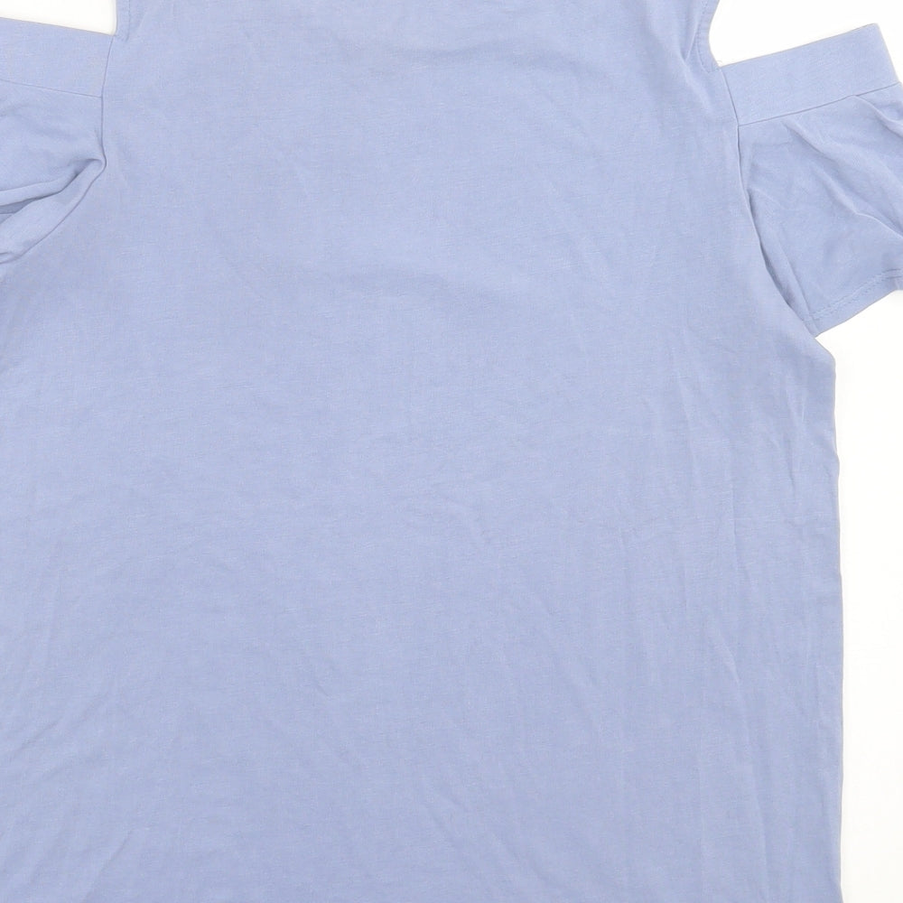 Monteau Womens Blue Modal Basic T-Shirt Size S Crew Neck - Cold Shoulder