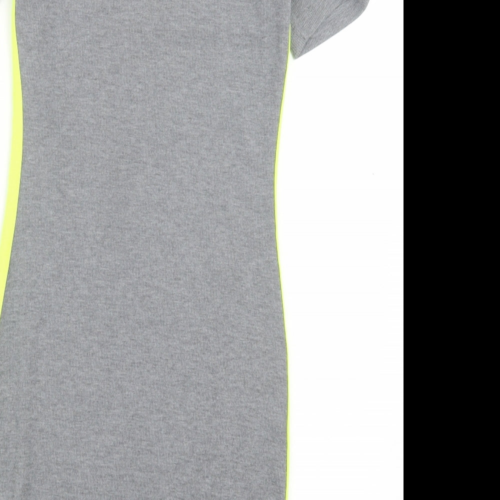 H&M Womens Grey Striped Polyester Bodycon Size S Crew Neck Pullover