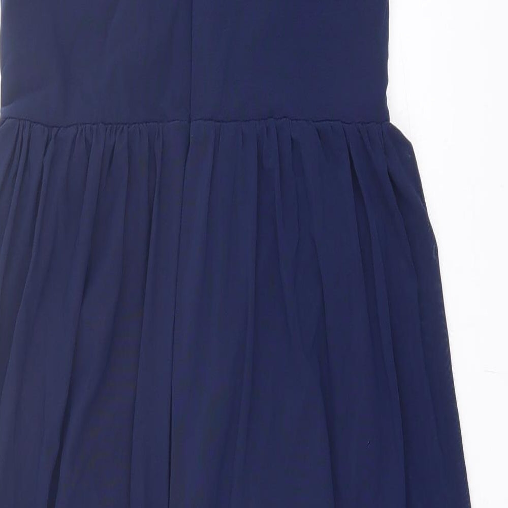 New Look Womens Blue Nylon Fit & Flare Size 10 Square Neck Zip