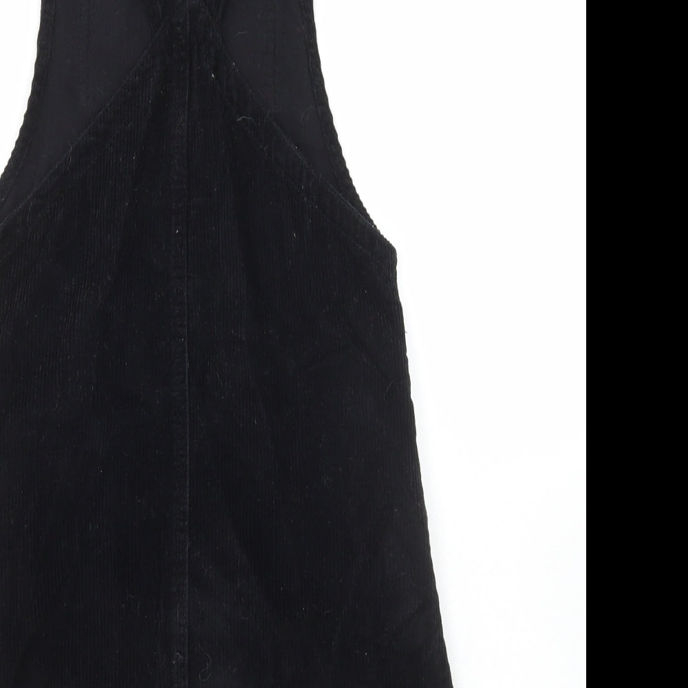 Denim & Co. Womens Black Cotton Pinafore/Dungaree Dress Size 4 Scoop Neck Buckle
