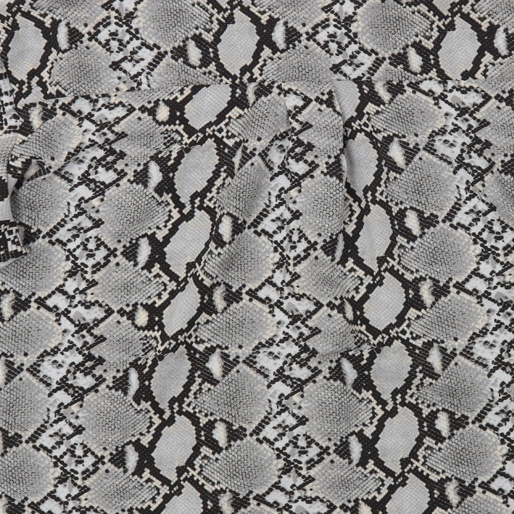New Look Womens Grey Animal Print Polyester Basic Button-Up Size 16 Collared
