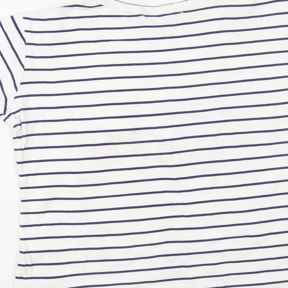Quiz Womens White Striped Cotton Basic T-Shirt Size 8 Crew Neck - Slogan