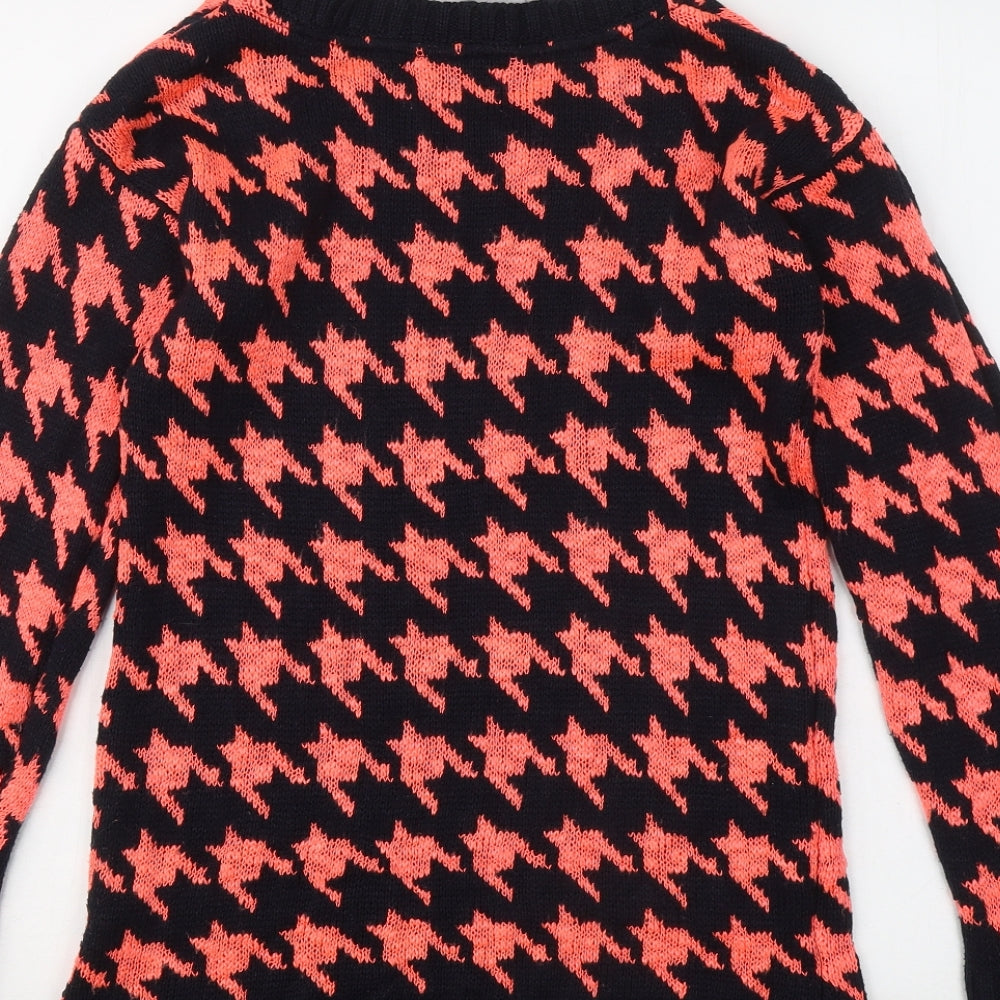 Atmosphere Womens Orange Round Neck Geometric Acrylic Pullover Jumper Size 6