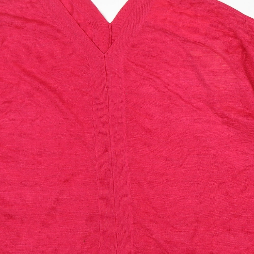 Monsoon Womens Pink V-Neck Acrylic Pullover Jumper Size XL