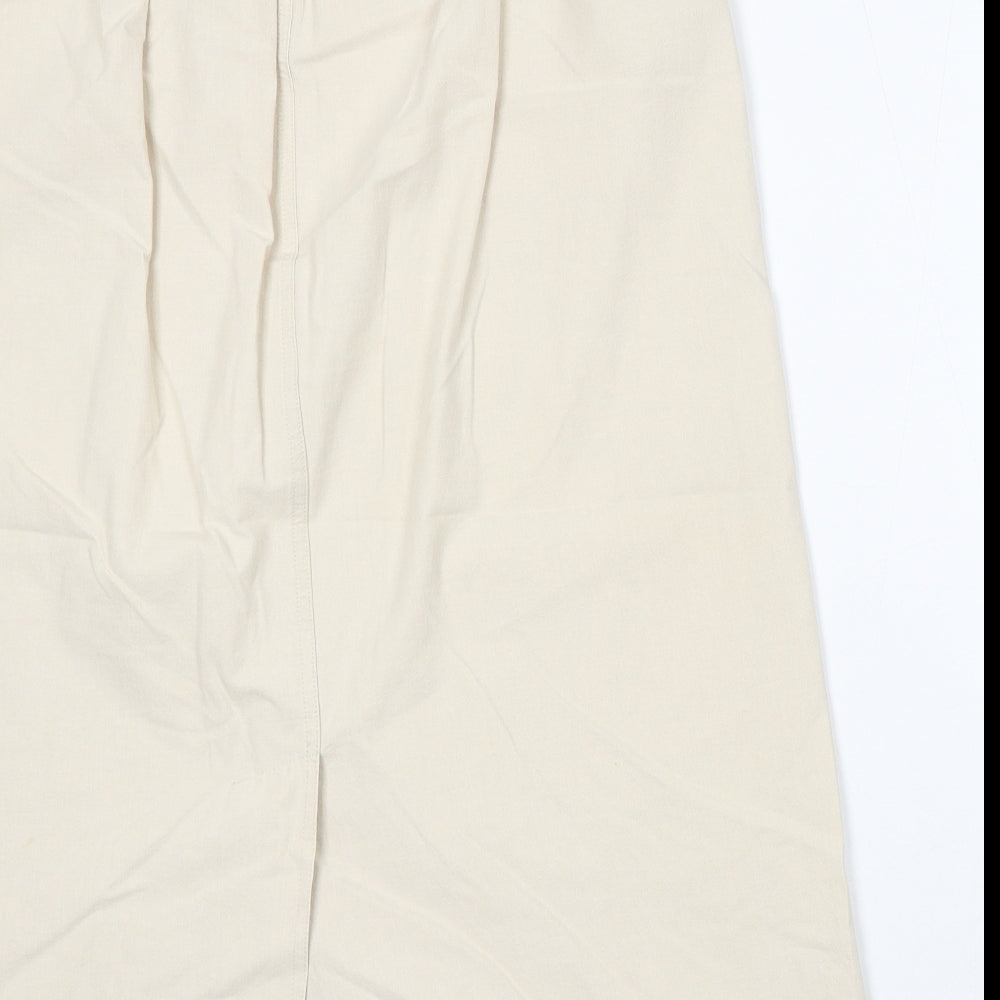 Preworn Womens Beige Polyester A-Line Skirt Size 34 in Button