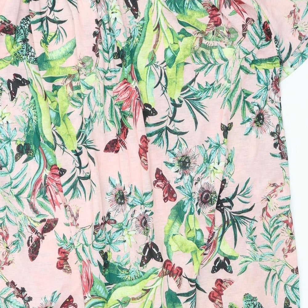 H&M Womens Pink Floral Polyester A-Line Size 4 Off the Shoulder Pullover
