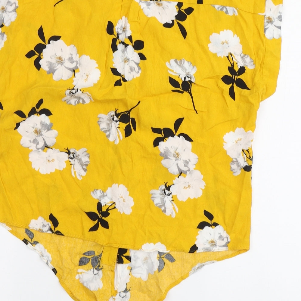 Dorothy Perkins Womens Yellow Floral Viscose Basic Button-Up Size 8 V-Neck